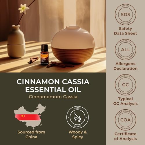 Image of 100% Pure Cinnamon Cassia Essential Oil - 0.34 Fl Oz - Cinnamon Cassia Oil for Hair, Skin, Diffuser, Aromatherapy & DIY Candle Making Scent