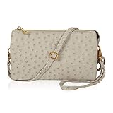RIAH FASHION Convertible Vegan Leather Wallet Purse Clutch - Small Handbag Phone/Card Slots & Detachable Wristlet/Crossbody (Ostrich Embossed - Light Gray)