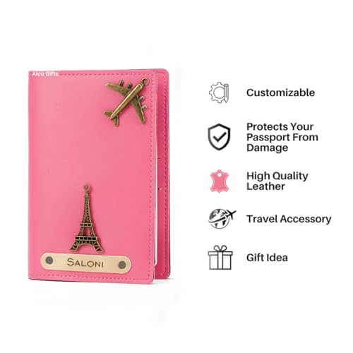 Image of AICA Personalised Name & Charm Leather Passport Cover Holder for Women (Darkpink) | Gifts for Woman | Passport Cover for Women | Diwali gifts for family and Friends | Travel Accessories | Diwali Gifts