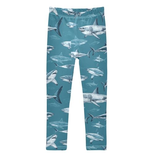 Grey White Shark Girls Leggings Kids Yoga Pants Dance Active Tights 4T