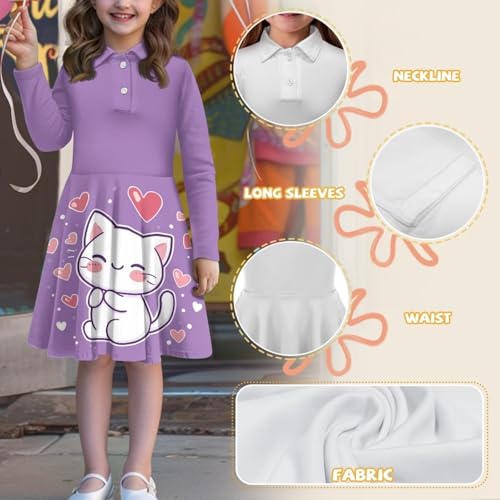 Little Girls Soft Casual Long Sleeve Dresses T-Shirt Size 2-14T Teen Girls Cute Cartoon Print Dress Kids Playwear4