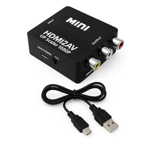 OcioDual Adaptador HDMI a RCA, Adaptador HDMI a AV, Convertidor HDMI a RCA, Conexión Audio Estéreo y Video 1080p PAL/NTSC para PC, TV, PS1, PS2, N64, HDMI2AV, Negro