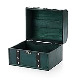 ELLDOO Vintage Treasure Chest Box, Pirate Keepsakes Box for Kids Gifts, Portable Wooden Treasure Storage Box Decorative Box for Jewelry Trinkets Cards (Green, Large)