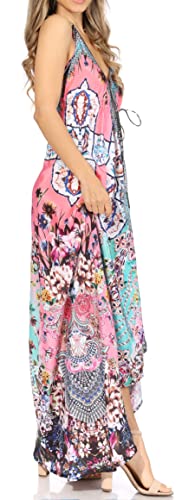 Image of Sakkas Lizi Womens Maxi High-Low Halter Handkerchief Long Dress Beach Party