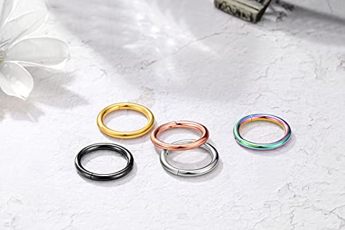 MissNity 316L Surgical Steel Hinged Nose Rings Hoop 20G 18G 16G 14G, Diameter 6mm to 10mm, Color Gold - Rose Gold - Silver - Black - Rainbow3