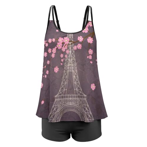 Maillot de bain tankini Fleur de la Tour Eiffel ensemble bikini avec short de garçon - 4