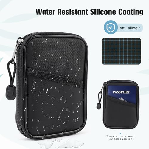 Grothery 5200°F Fireproof Passport Holder Office Essentials Fireproof&Waterproof Travel Document Organizer 8 Layer Heat Insulated Passport Cover for Men Women Hold Passport, Ticket, ID, Portable Black4