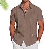 frontaley mens shirt, men's cuba guayabera exquisite hollow embroidered button front shirts, emboadlie mens shirt (brown,s)