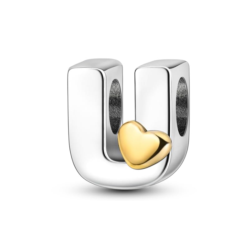 KUNSIR U Alfabeto Charms Abalorios Colgante para mujer, plata de ley 925, compatible con pulseras y collares Pandora, compatible con pulseras europeas para mujeres y niñas