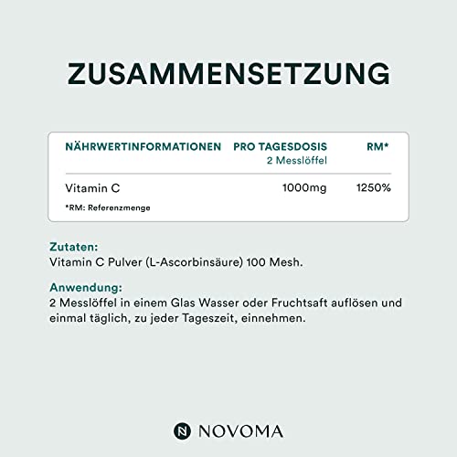 Vitamin C Pulver von Novoma, 500g, hochdosiert und rein