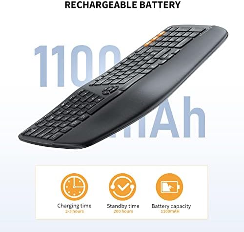 ProtoArc Backlit Ergonomic Wireless Keyboard, EK01 Bluetooth Ergo Split Keyboard, Wrist Rest, Natural Typing, Multi-Device, Rechargeable, Windows/Mac/Android