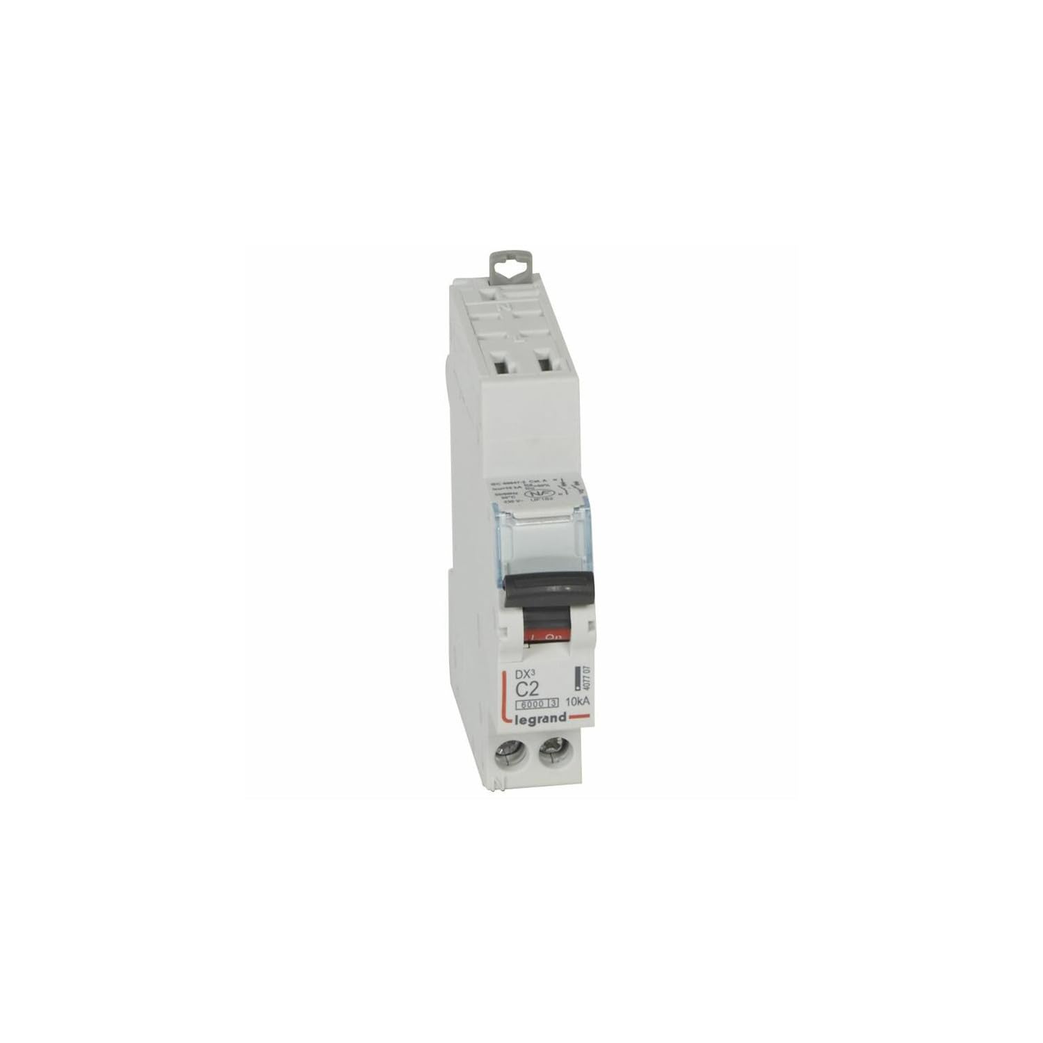 407707 Disjoncteur unipolaire + neutre 2A - 1P+​N Courbe C - 6/​10kA - Automatique et vis - Legrand DX3