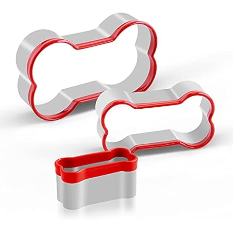 FASAKA Bone Cookie Cutters Set for dog treats, 3 Piece Dog Bone Biscuit Cutters Set with Red Environmental PVC for Baking Cover