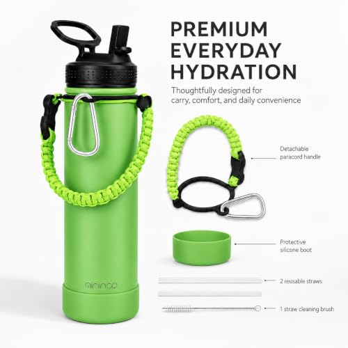 Image of mininoo 24 oz Insulated Stainless Steel Water Bottle with Straw, Green