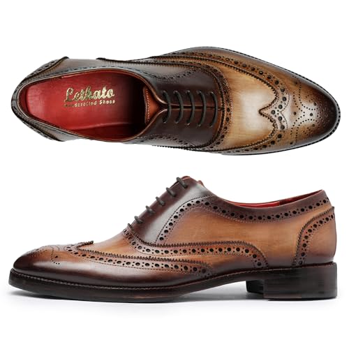 Image of Lethato Wingtip Brogue Oxford Handcrafted Men's Genuine Leather Lace up Dress Shoes