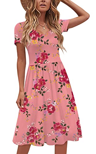 Image of DB MOON Women Plus Size Dresses 2026 Summer Casual V Neck Short Sleeve Knee Length Dress with Pockets