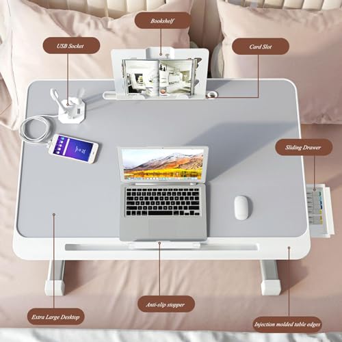 Mesa de cama para ordenador portátil con soporte ajustable y estantería de lectura 5