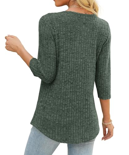 Heymiss Womens Sweaters 3/4 Sleeve V Neck Shirts Dressy Casual Blouses Loose Fit Tunic Tops Criss Cross4