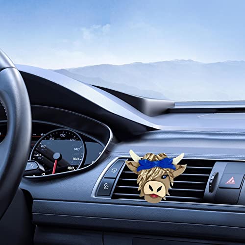 Clipe de ventilação de aromaterapia em forma de vaca | Difusor de carro de madeira Highland Cow com