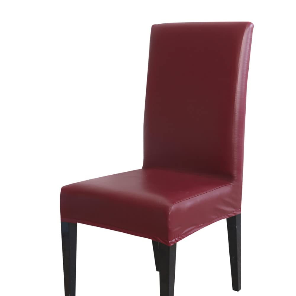 Housses de chaise étanches en cuir PU lavables et extensibles couleur vin