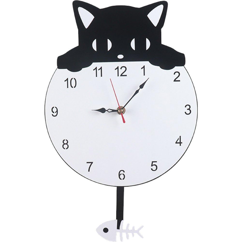 Horloge murale chat noir mignon balancier pour chambre coucher