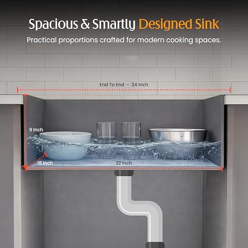 Image of LAPO Stainless Steel Sink for Modular Kitchen | 24x18x9 Inch Single Bowl Format | UV Safe Finish with Integrated Tap Cut-Out | Supplied with Waste Set & Drain Strainer | 20 Year Warranty (Silver Matt)