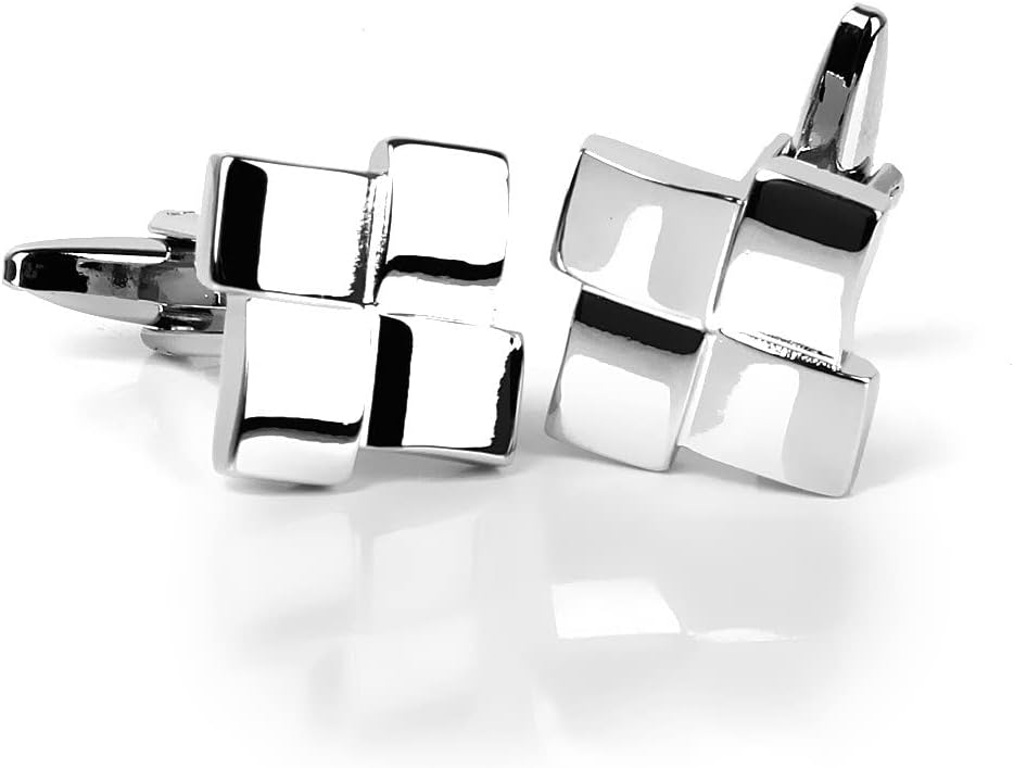 メンズ シルバーカラー 幾何学模様 ドレスシャツ カフスボタン カフスボタン 結婚式 新郎 記念日 カフスボタン ファッションジュエ