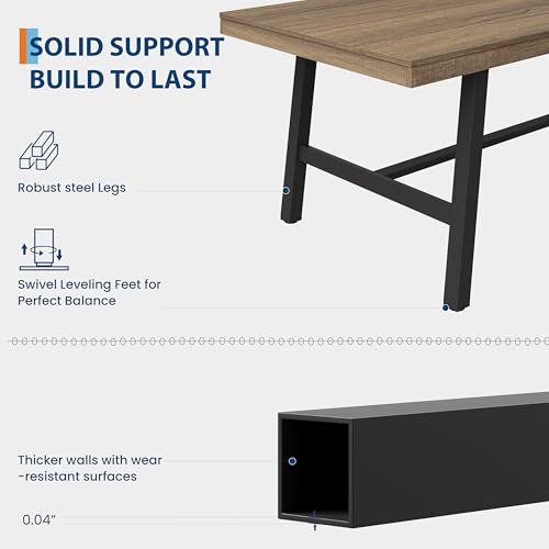Image of GarveeHome Industrial Dining Table for 2-4, 55 inch Heavy Duty Rectangular Kitchen Table with 2 inchx2 inch Metal Legs, Small Space Dining Table for Kitchen, Dining Room (Rustic Pear, 55 inch Non-extendable)