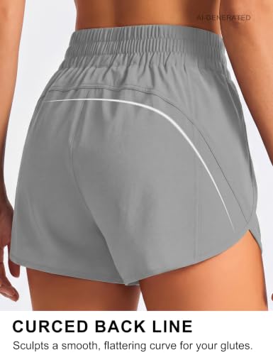Image of BMJL Women's Athletic Shorts Running Workout Shorts Gym High Waisted Summer Short with Waistband Pocket | built-in liner,thick elastic waistband,split side,comfy fabric,zipper pocket,longer back,workout,athletic,curved back line