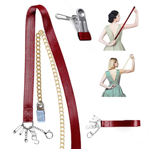 Lenporl Zipper Helper Pull for Dresses with 5 Hooks and Reinforced Design Zipper Helper with Detachable Clip Includes Bonus Metal Chain for Seniors and Pregnant Women (Claret)