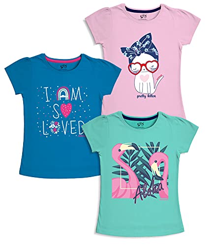 Image of minicult Girls Half sleeeves Cotton Tshirt with Cute Prints and Colorfull (Unicorn)(Pack of 3)