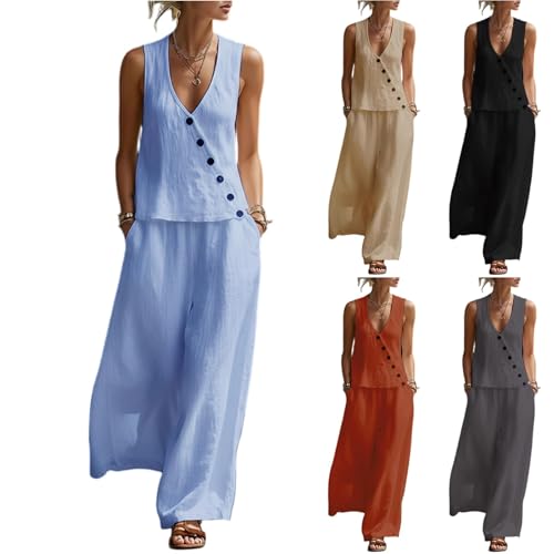 Conjunto lino mujer dos piezas holgado que estiliza y combate el calor