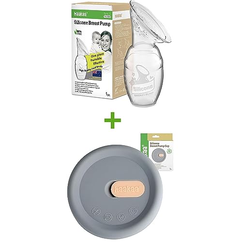 Image of haakaa Manual Breast Pump 4oz/100ml & Silicone Cap (Gray) Set