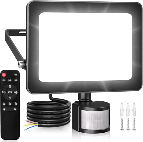 MEIKEE 25W Sicherheitsleuchten mit Bewegungssensor 2450 Lumen Dimmbare PIR-Flutlichter Außenleuchten 12m PIR-Erkennungstaste & Fernbedienung Einstellbar IP66 Wasserdicht für Garten Korridor Hinterhof