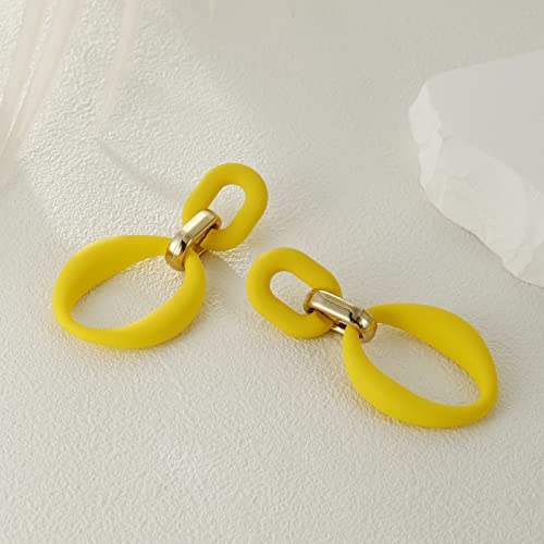 Ruoffeta Acrylic Rectangle Earrings, Fashion Acrylic Square/Oval/Hoop Statement Drop Earrings For Women Girls(Yellow Oval) #TOP3