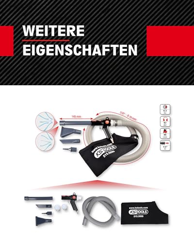 KS Tools Druckluft Saug Blaspistole 515.5090 145mm I Ausblaspistole mit 145mm Düse - 1/4 NPT I Luftdruckpistole inkl. verstärktem Stoff-Staubauffangbeutel