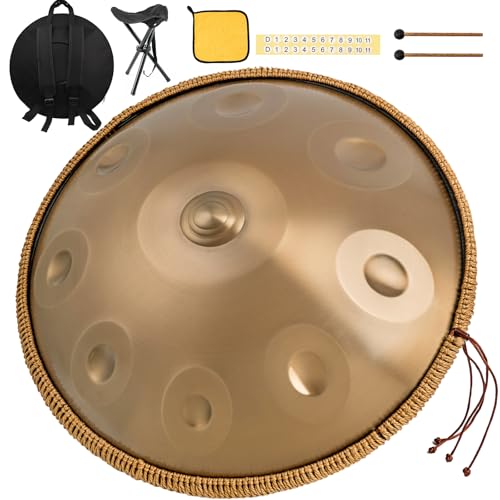 Handpan Instrument 440 Hz 9 Töne 22 Zoll Handpan Drum Music D-Moll erzeugt angenehme Resonanz Harmonic Percussion für Anfänger Sound Healing, Meditation, Yoga