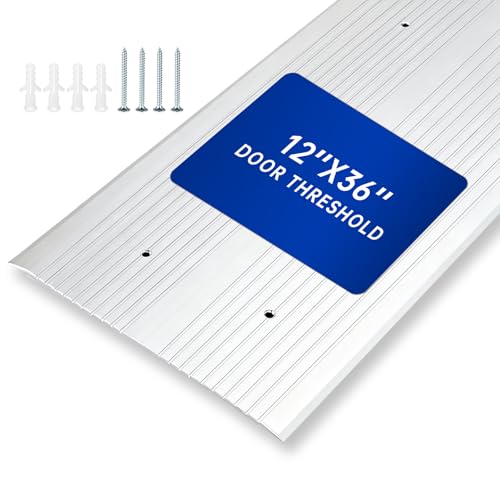Zonon 1 Pack 12" W x 36" L Aluminum Door Threshold Wheelchair Doorway Floor Transition Plate Anti-Slip Floor Thresholds Strip for Flat Transition Saddle Sill for Garage Home Commercial Use
