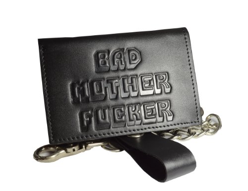 BMF Leather Trifold Biker Wallet with Chain New Tough Black Leather Version Smooth