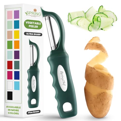 Image of Spring Chef Potato Peeler for Kitchen with Soft Grip Handle, Pine Green