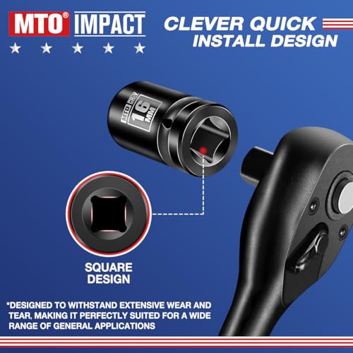 Image of MTO 1 /2 inch Drive 16mm Shallow Impact Socket, 6-Point Metric Socket for Automotive Maintaince, CR-V Steel Meets ANSI Standards