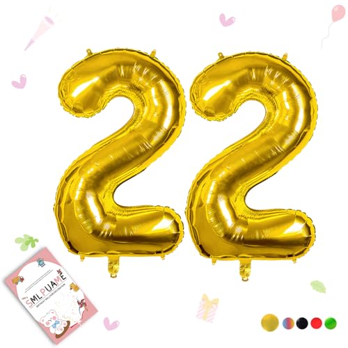 Image of 40 Inch Gold 22 Balloons Number, 22nd Birthday Party Decorations