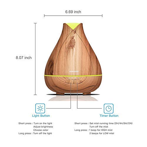 Ominilight Essential Oil Diffuser, Oil Diffuser for Essential Oils Large Room 530ML, Aromatherapy Oil Diffuser with Timer Settings, Waterless Auto Shut-Off Humidifier for Home, Office