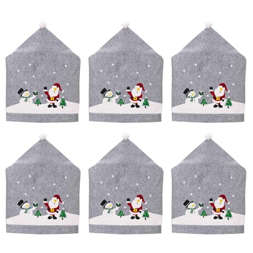 Fhsqwernm 1/4/6 fundas para sillas, diseño de sombrero de Papá Noel, color gris, para decoración de sillas de comedor de Navidad