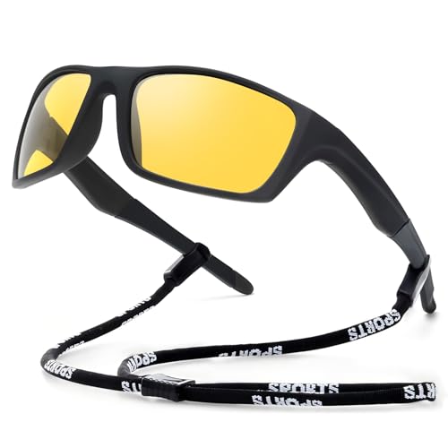 IGnaef Wrap Around Sports Night Vision Glasses for Men Women, Polarized Anti Glare Yellow Glasses IF1082