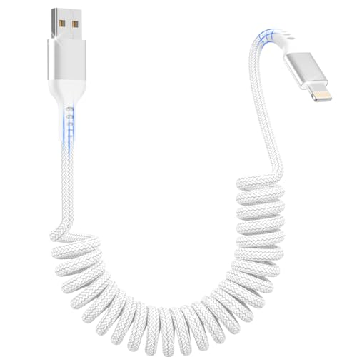 Zestiq Cable iPhone Spiralé USB A à Câble Lightning 2M, Câble Apple Carplay Rétractable pour Voiture, Chargeur iPhone Court Rétractable pour iPhone 14,...