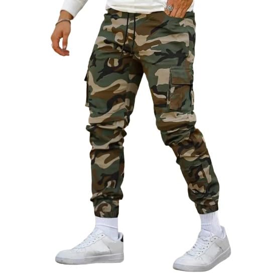 Men's Camouflage Utility Cargo Pants with Multi-Pockets, Drawstring Waist, and Street Style for Outdoor and Casual Wear2