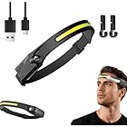 GRXMAEAT Luxlight LED Headtorch, Led Head Torch Rechargeable, Rechargeable USB Lightweight Headlamp, with Motion Sensor, Lightweight Waterproof Head for Camping Running Fishing (1pcs)
