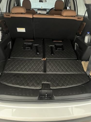 Image of Premium 7D Boot /Trunk Mats Compatible for Tata Safari 6 Seater(2020-23)||Luxury Leather Double Layered mats||Complete Set ||100% Waterproof and Washable (Tan with Golden)