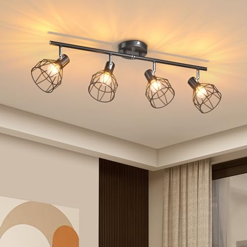 GORDNWE 4-Light Kitchen Track Lighting, Adjustable Metal Wire Cage Ceiling
